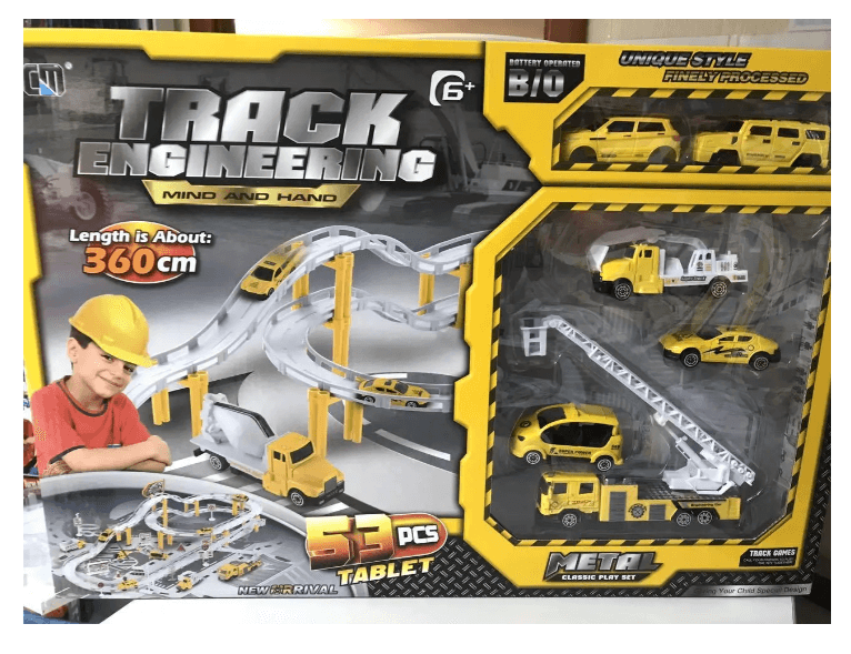 Автотрек с машинками стройно-техника 360 см / Набор автотреков с машинками стройтехника 53 элемента, 360 см.