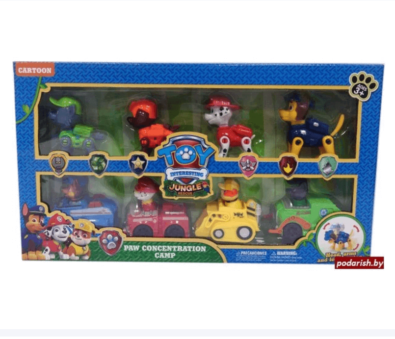 Набор Щенячий патруль Paw Concentration Camp (8 щенков + 4 машинки)