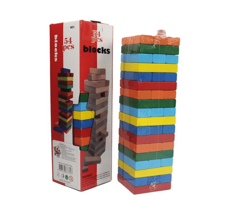Игра настольная Дженга (Jenga) 54 бруска цветная (маленькая)