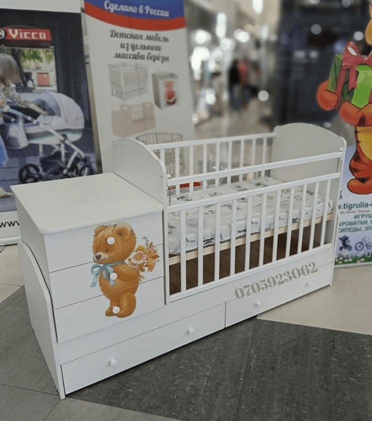 Кроватка трансформер 3в1 с рисунком мишки