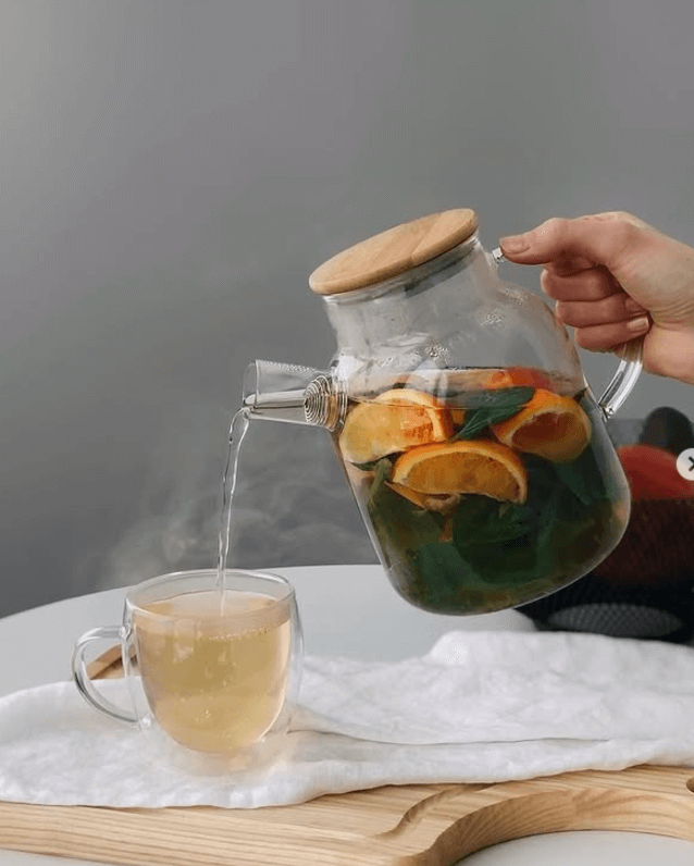 Заварочный чайник стеклянный с бамбуковой крышкой 1800мл