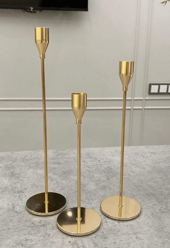 Набор подсвечников на высокой ножке 3 шт золотой