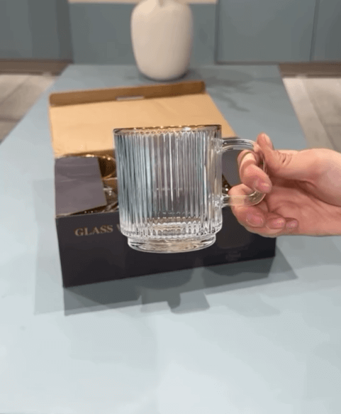 Рифленые кружки с золотой каемкой 6 шт.