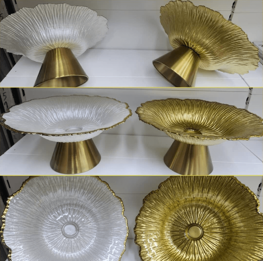 Фруктовница стеклянная на металлической ножке 33см