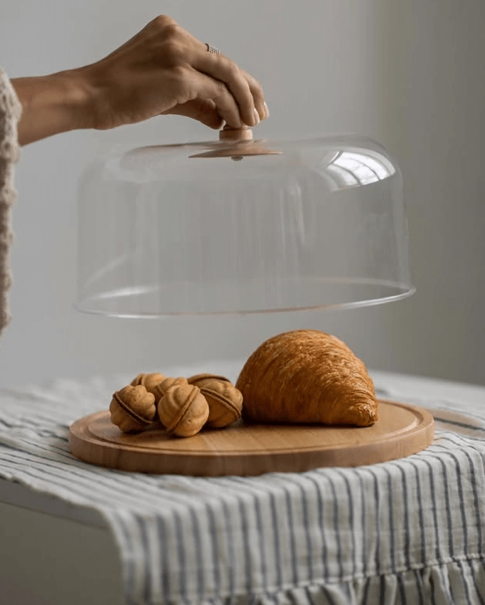 Деревянная хлебница с прозрачной крышкой круглая 26см