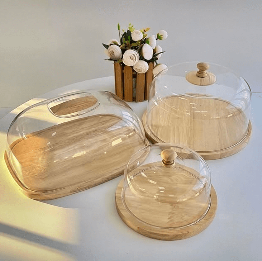 Деревянная хлебница с прозрачной крышкой круглая 23см