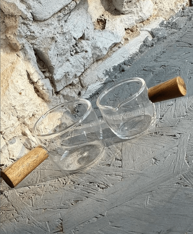 Мини ковш стеклянный с бамбуковой ручкой 100мл