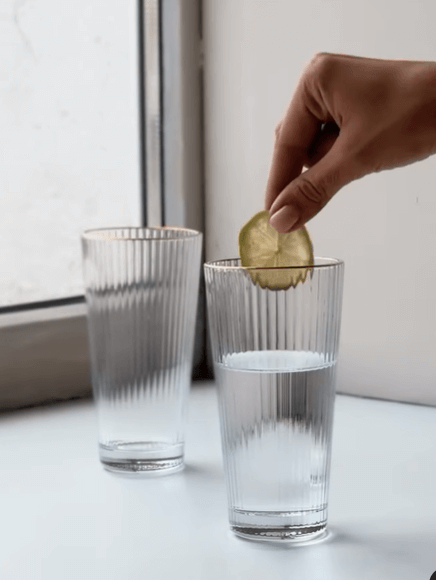 Стаканы стеклянные рифленые с золотой каемкой 6шт