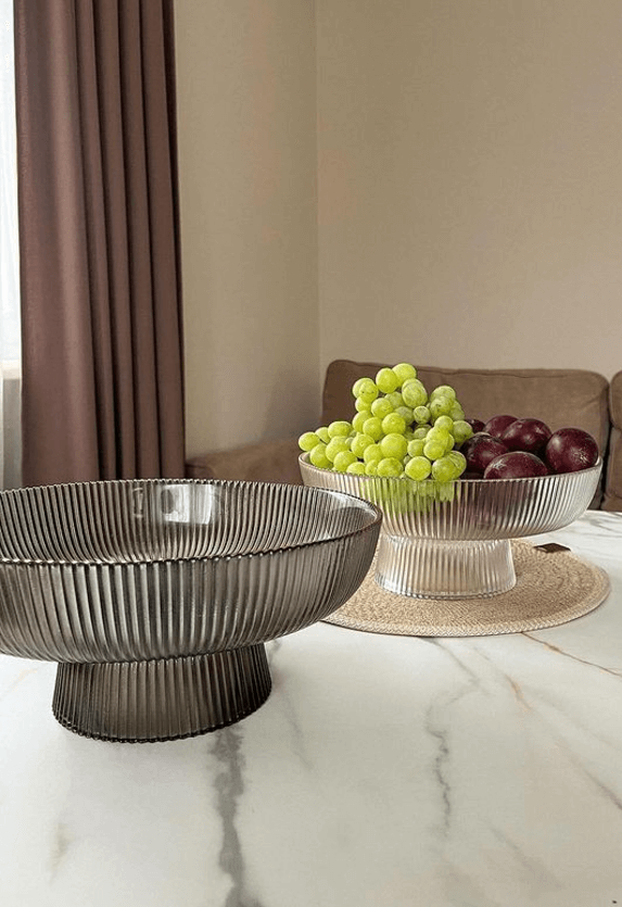 Фруктовница из серии рифленое стекло цвет графитовый 26см