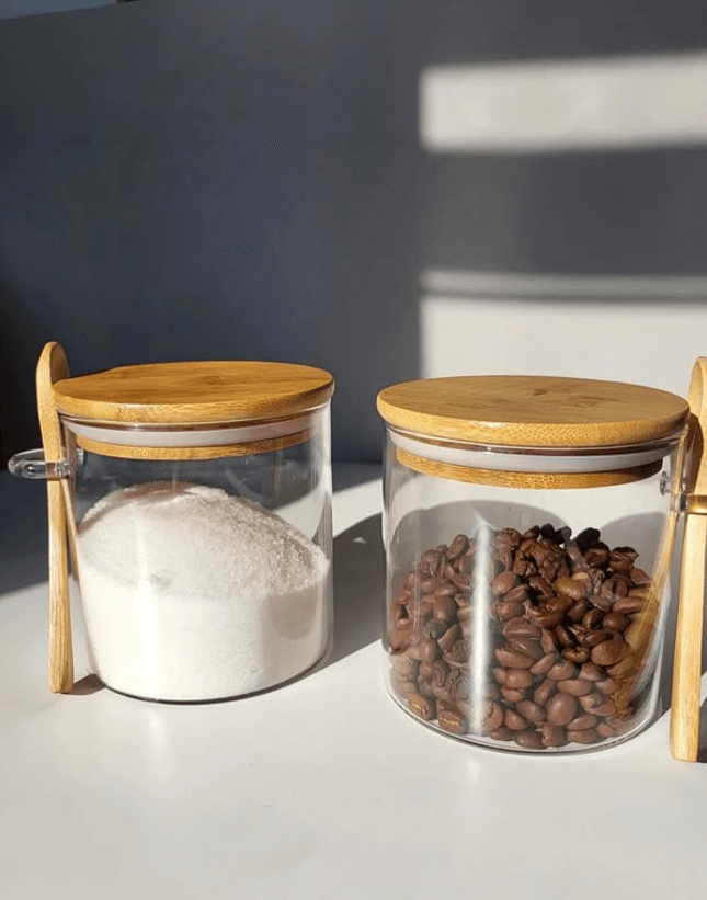 Банка для сыпучих с бамбуковой крышкой и ложкой 10*12см