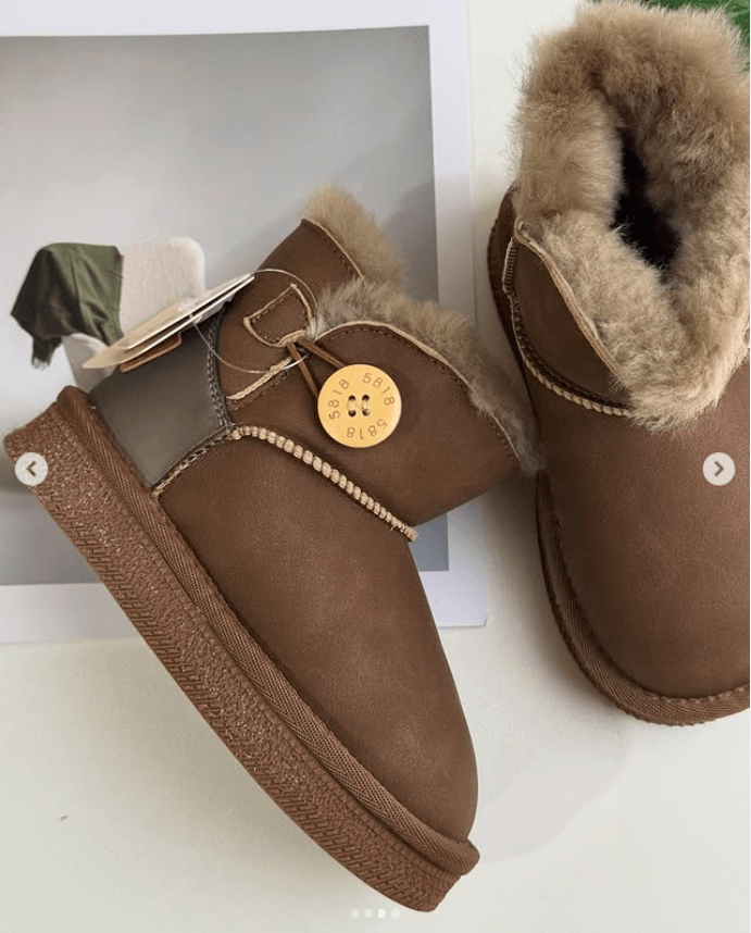 Угги детские цвет коричневый матерчатый теплый