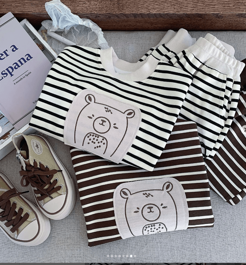 Двойка детская кофта+штаны полосатые с рисунком мишуи