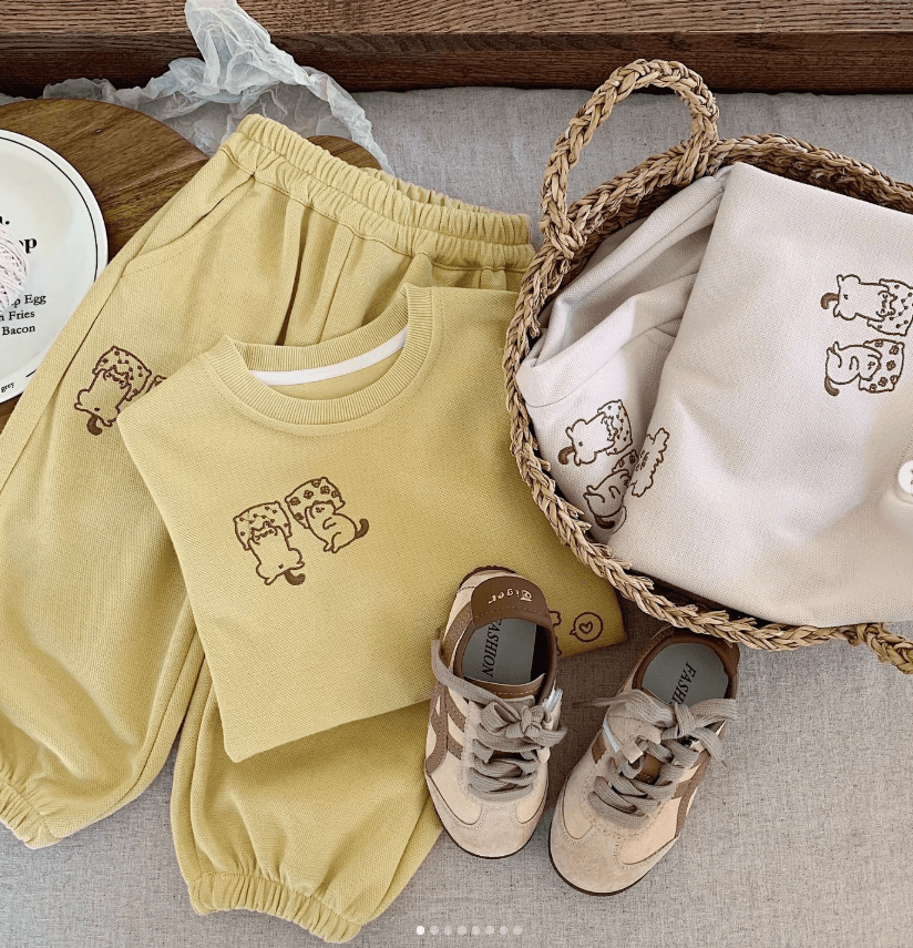 Двойка детская кофта+штаны однотонная с рисунком котят