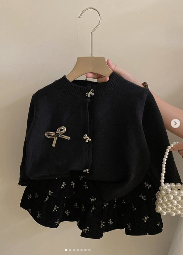 Двойка кофта+юбка для девочки черная с бантиком