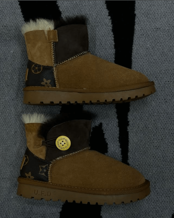Угги детские цвет комбинированный темно-коричневый и светло-коричневый