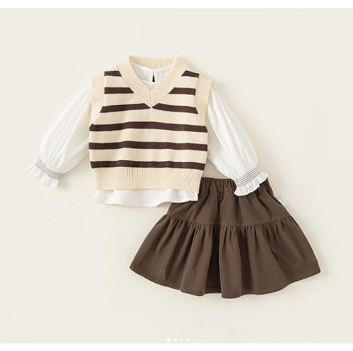 Тройка для девочки блузка+жилет+юбка