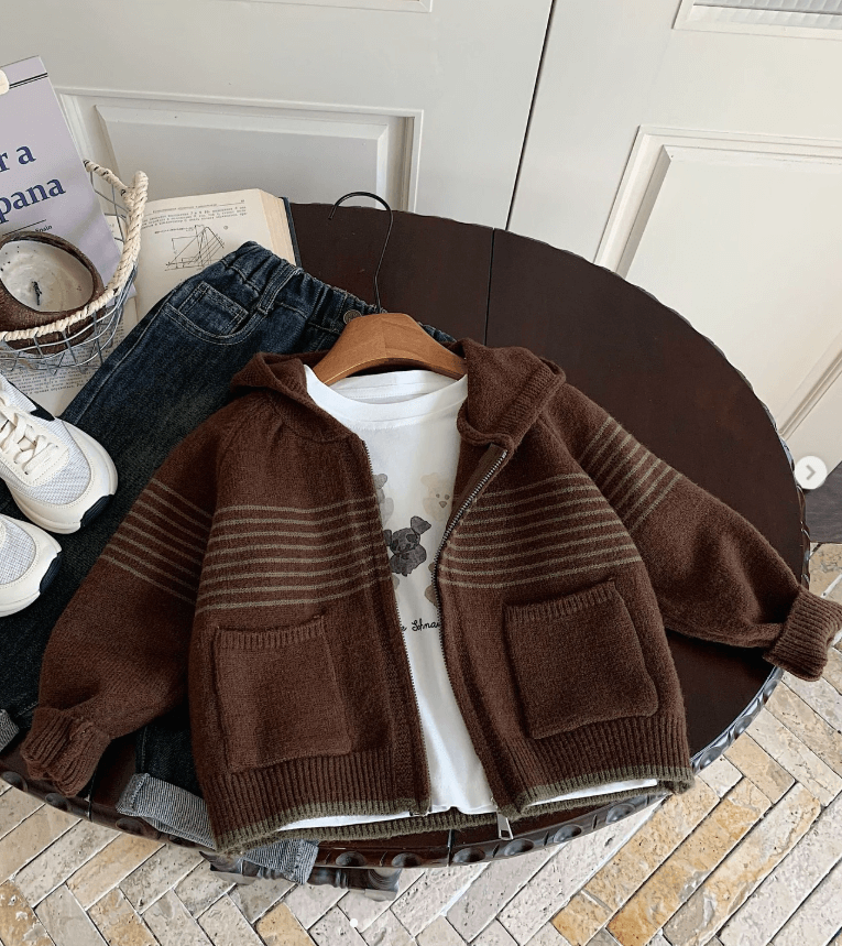 Кардиган на молнии детский с капюшоном коричневый