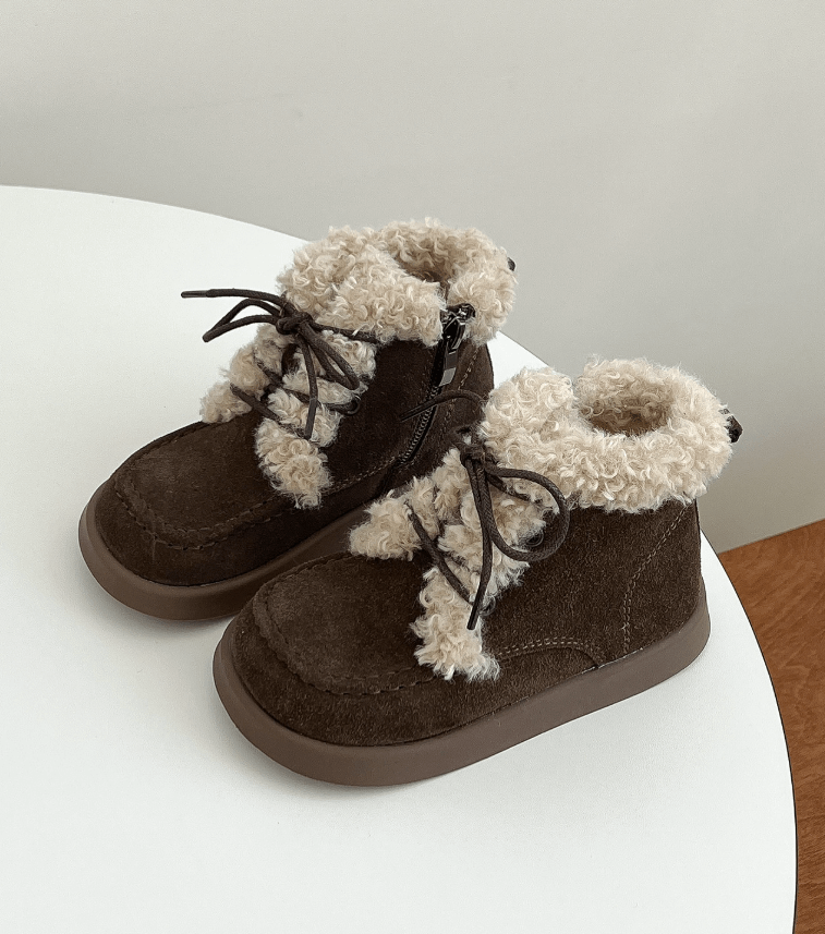 Ботинки детские коричневый на шнурках и молнии