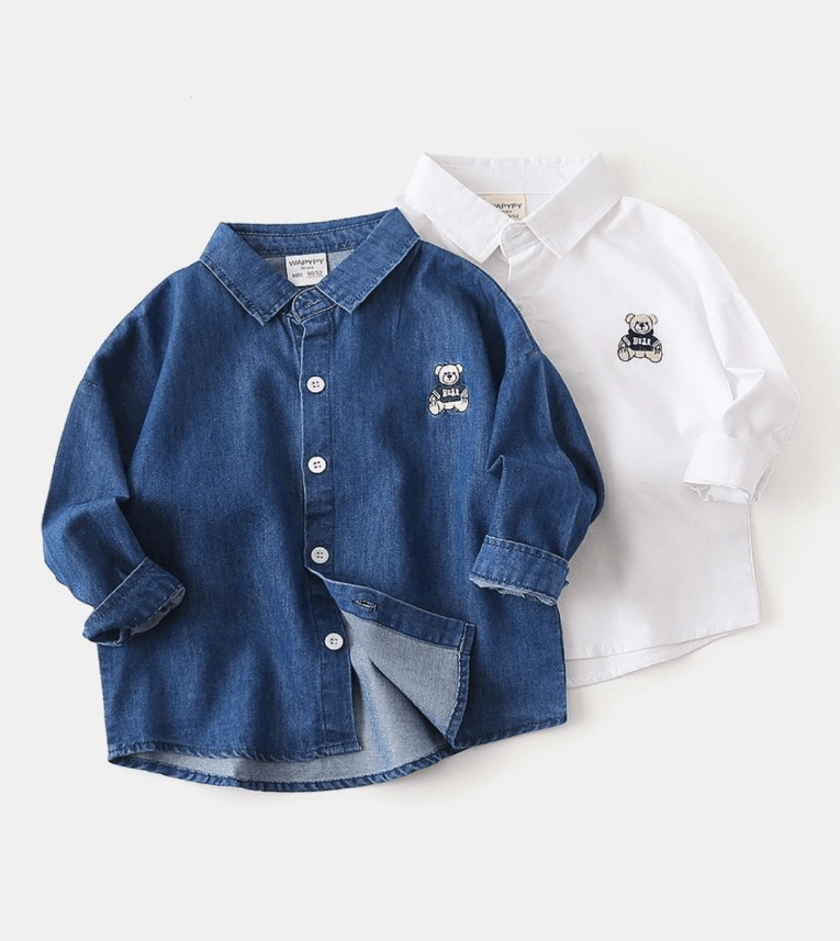Рубашка джинсовая для детей с вышивкой плюшевого медведя