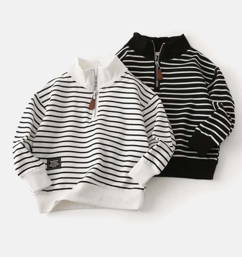 Свитер с молнией на воротнике детский в полоску