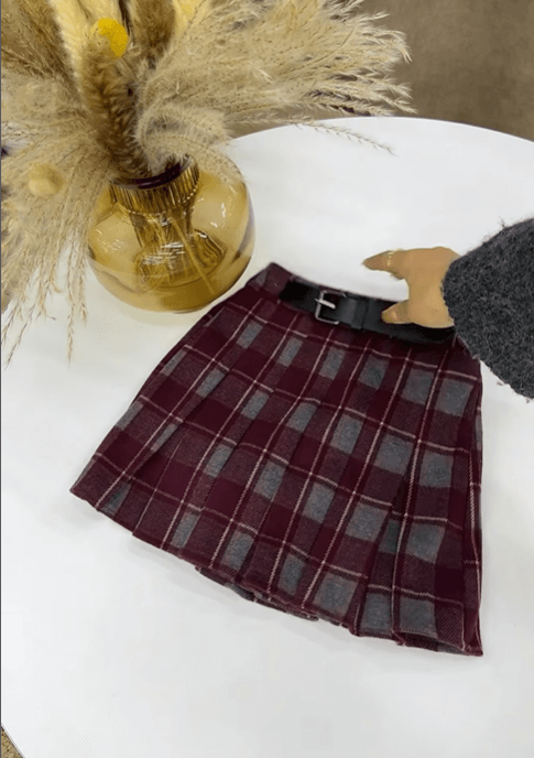 Юбка-шотландка для девочек в клетку цвет бордово-серый