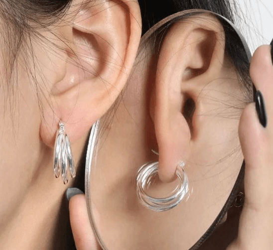 Серьги бижутерия крупные тройные / Серебро 925 пробы