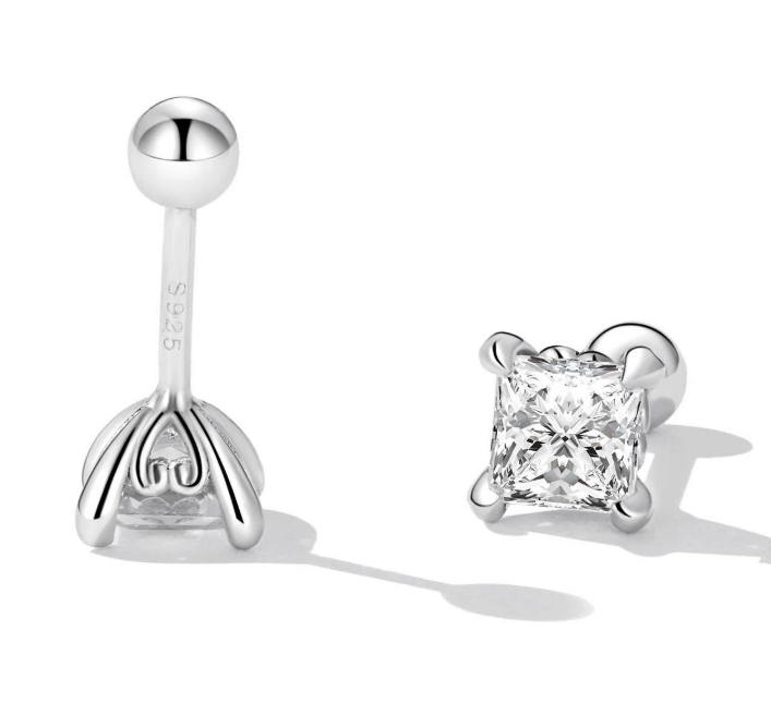 Квадратные серьги-гвоздики с кристаллами для женщин / простые серьги-гвоздики  / Серебро 925 пробы