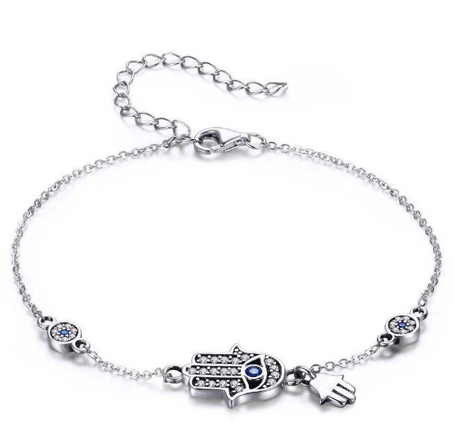 Серебро 925 (покрытие белое золото) Браслет на руку с хамсой