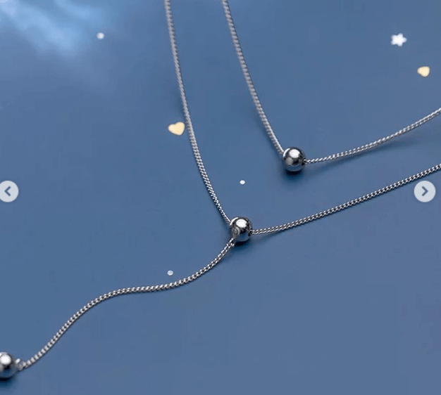 Цепочка Y-образное ожерелье с тремя бусинами и подвеской-кисточкой, минималистичное многослойное украшение /  Серебро 925 пробы