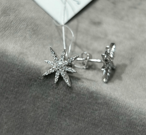 Серебряные гвозди в форме звезд / Серебро 925,цирконы