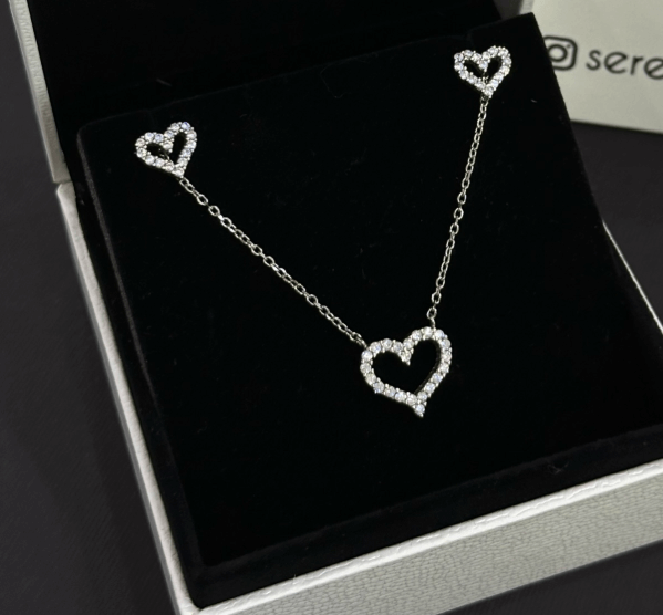 Набор сердце Подвеска с сережками / Серебро 925,камни цирконы