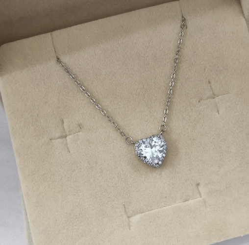 Серебряная Цепочка "Сердечко" /Серебро 925 пробы,цирконы