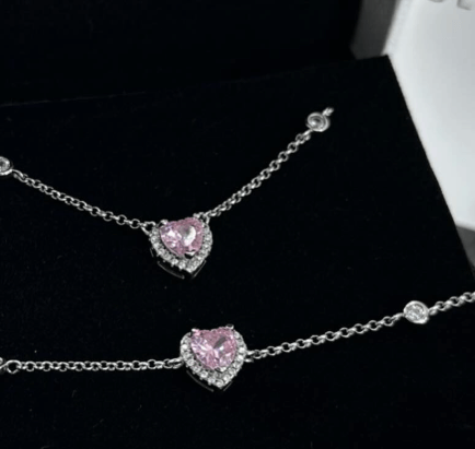 Прекрасный комплект розовое сердце кулон и браслет Серебро 925 пробы,цирконы✨