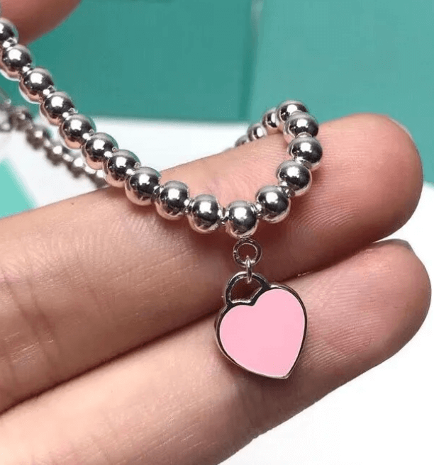 Браслет Сердце розовый / Серебро 925 пробы,цирконы