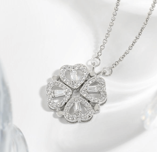 Подвеска трансформер на шею. Кулон трансформер на шею. Подвеска клеверный лист. / Серебро 925 пробы,цирконы