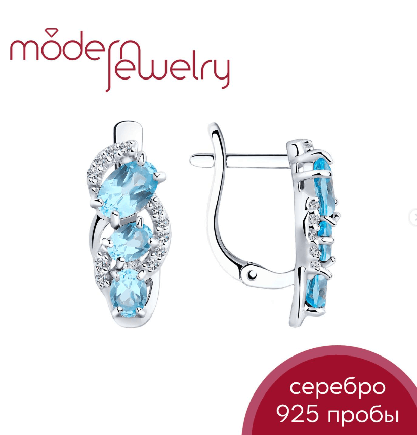 Серебряные серьги с натуральными топазами и фианитами