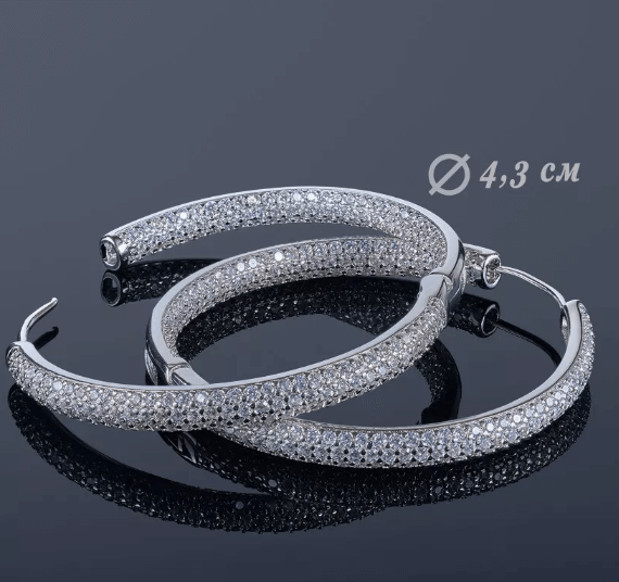 Крупные серьги кольца с камнями /  из серебра 925 пробы,со вставками из циркона