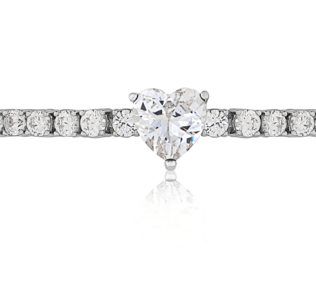 Браслет дорожка сердце / Серебро 925 пробы, цирконы