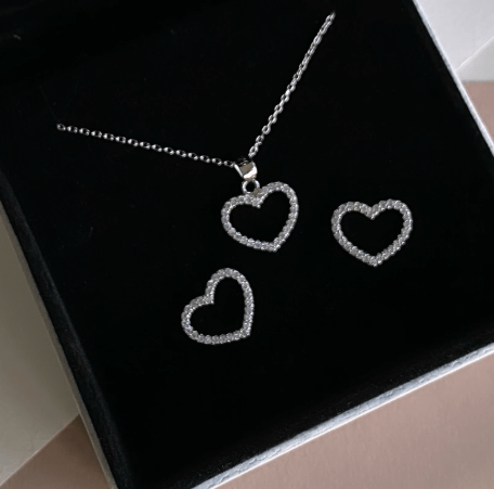 Комплект набор цепочка с кулоном подвеской и серьги сердц / Серебро 925, цирконы