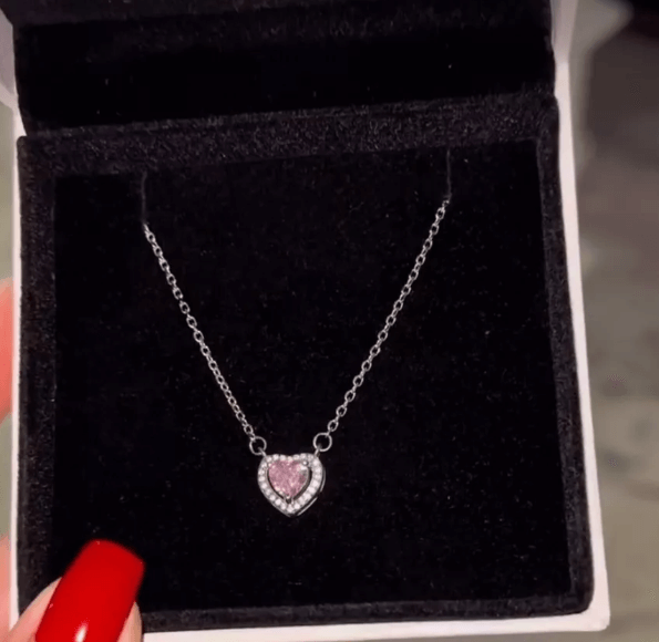 Колье розовое сердце / Серебро 925, цирконы