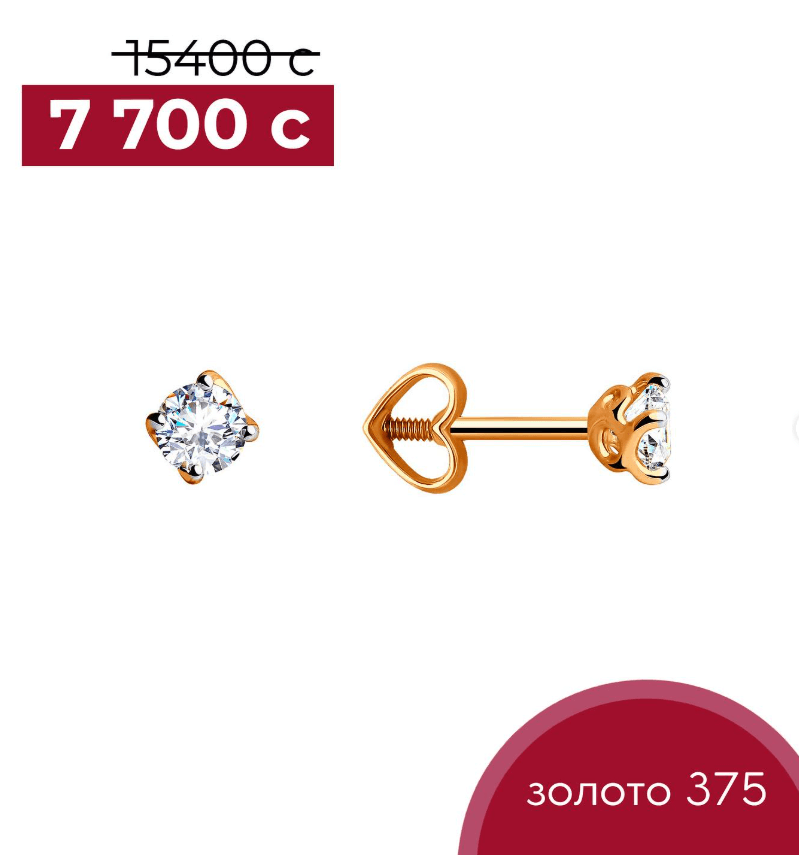 Золотые серьги 375 пробы с фианитами