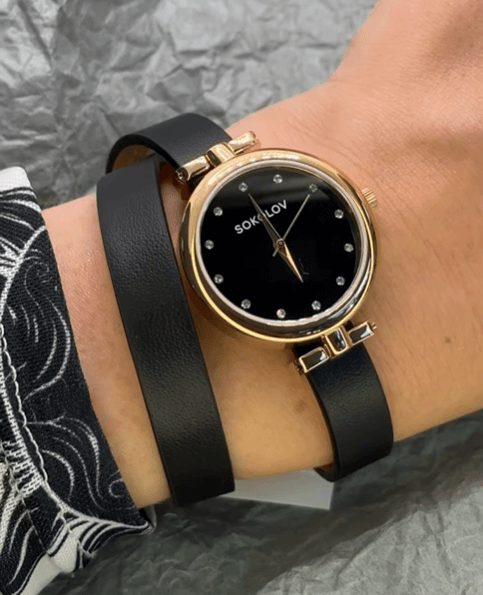 Часы женские стальные на кожаном ремешке