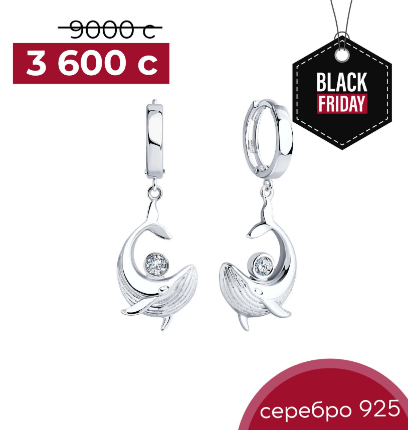Серьги из серебра Киты с фианитами