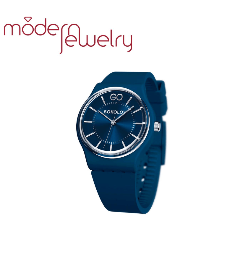 Часы женские пластиковые на синем силиконовом ремешке