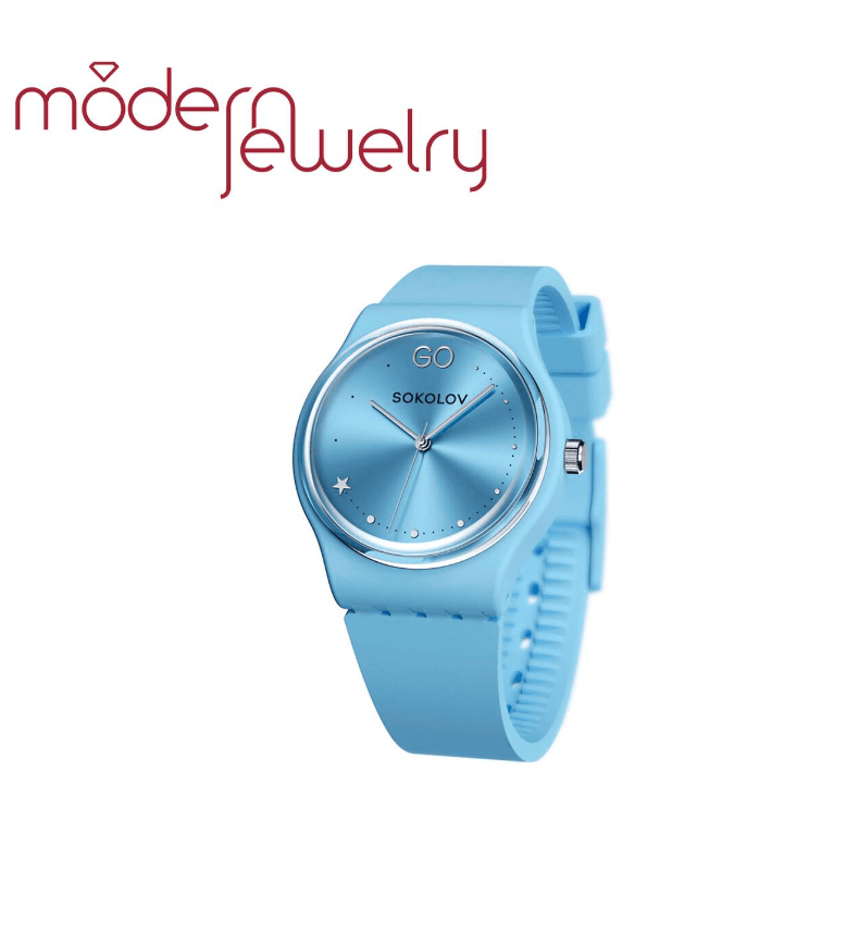 Часы женские пластиковые на голубом силиконовом ремешке