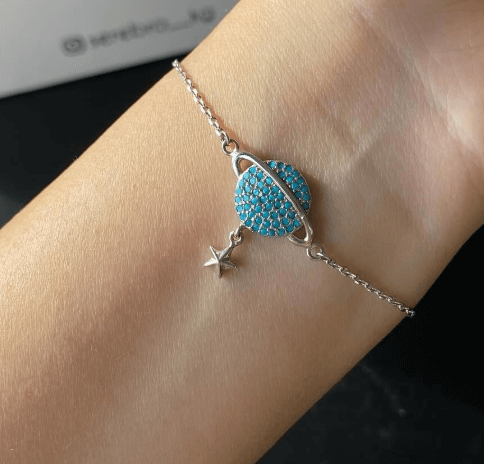 Женский браслет-цепочка из стерлингового серебра 925 пробы с планеты и подвеской-звездой