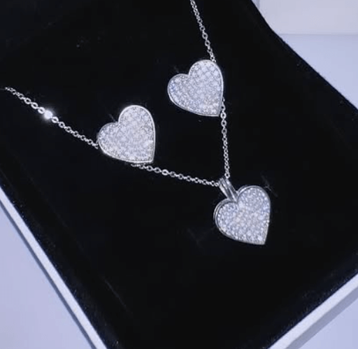 Набор большие сердечки Серебро 925 пробы, цирконы