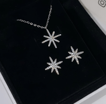 Колье Полярная звезда и сережки / Серебро 925 пробы, цирконы