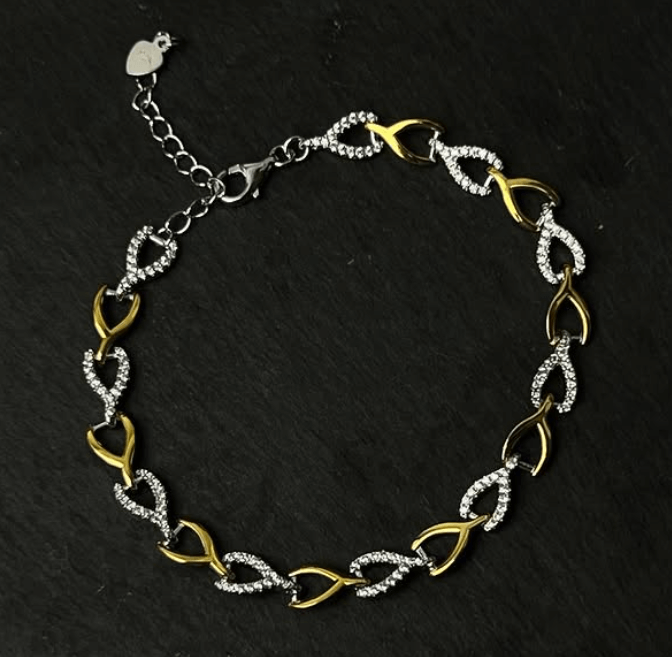 Шикарный браслет / Серебро, золотое напыление, цирконы /