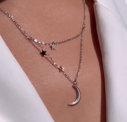 Колье женское Серебро 925 пробы, с фианитами в виде луны, на цепочке с подвесками